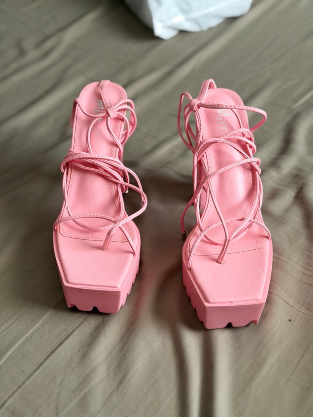 Miss Lola Pink Lace-Up Platform Sandals